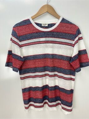 Saint Laurent Red, Navy & White Striped Crewneck Tee
